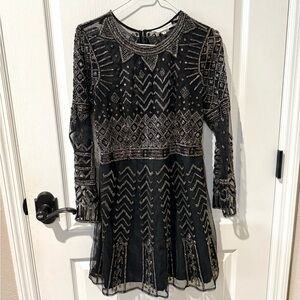 Elegant Black Beaded Mini Dress
